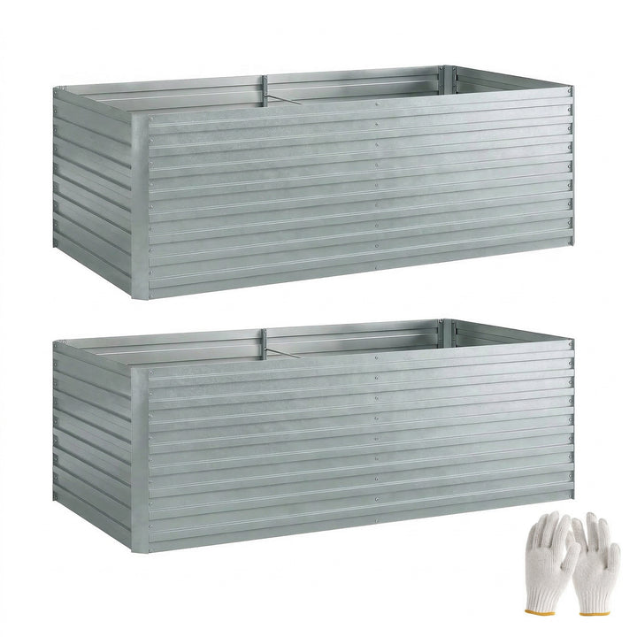 Sæt med 2 galvaniserede højbede, 180 x 90 x 60 cm, højbede i metal med sikre kanter, sølv