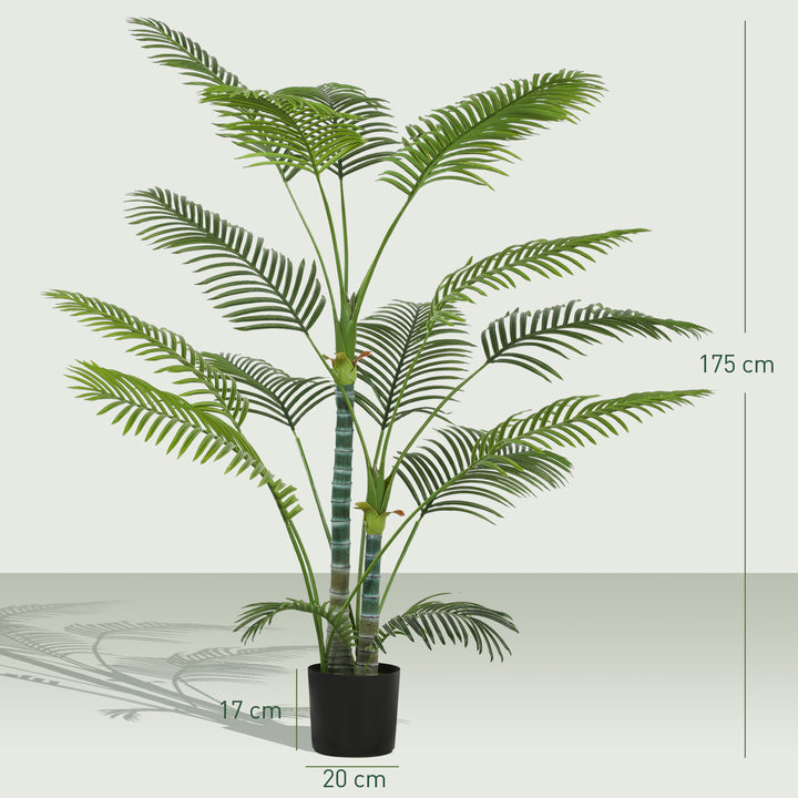 Kunstig palme med 16 plastblade, uv-resistent kunstig plante med plastpotte, til indendørs og udendørs brug, grøn