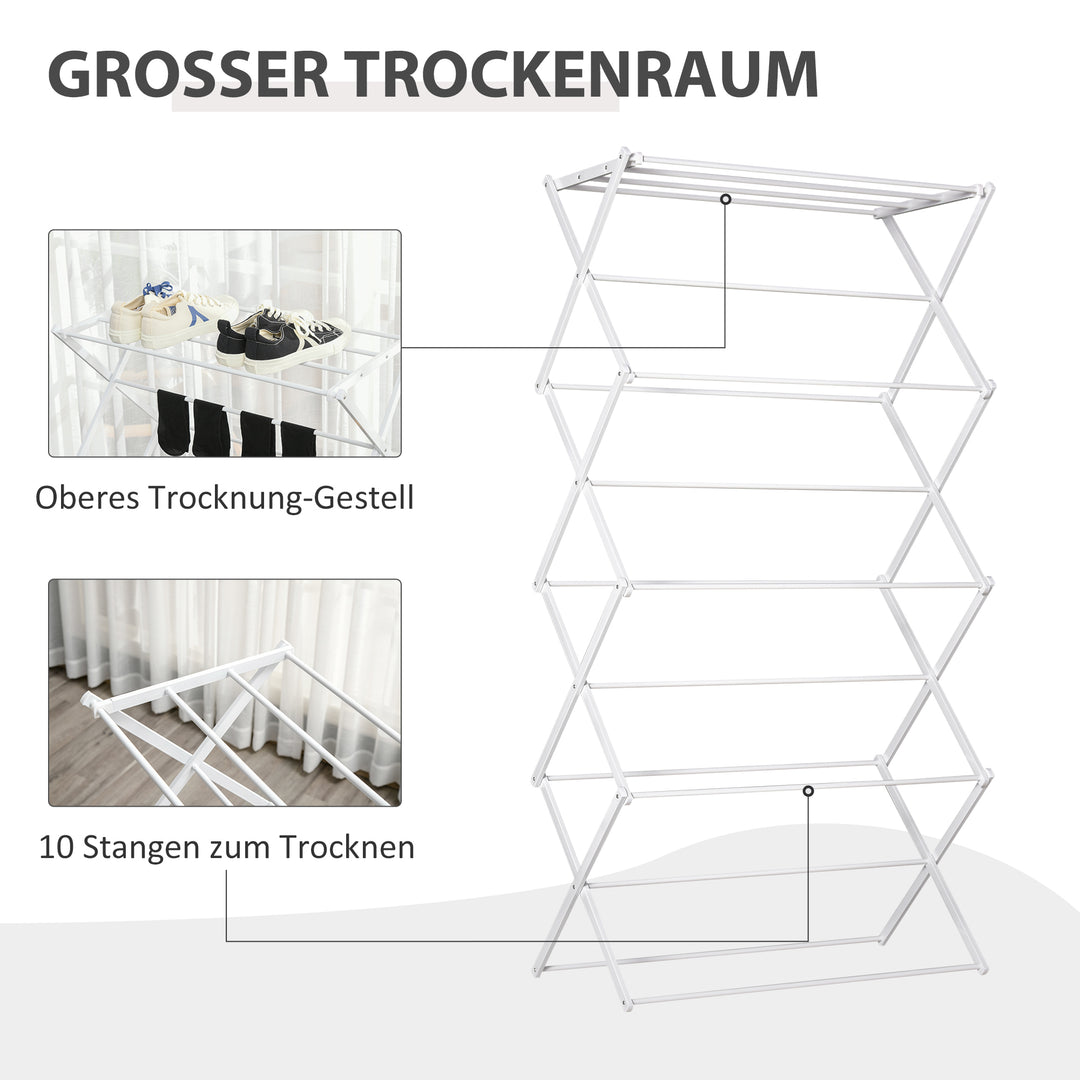 Sammenklappelig tørrestativ med 8 etager tørrestativ tørretumbler tørrestativ tørrestativ metal plastik hvid 74 x 35 x 144 cm