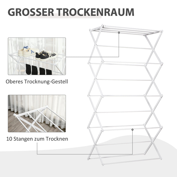 Sammenklappelig tørrestativ med 8 etager tørrestativ tørretumbler tørrestativ tørrestativ metal plastik hvid 74 x 35 x 144 cm