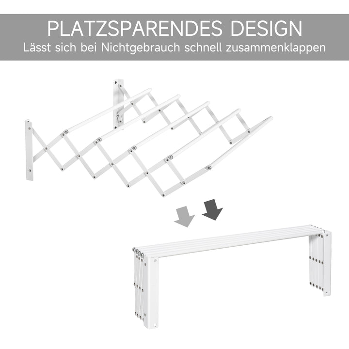 Vægmonteret tørrestativ, udtrækkelig, foldbar, pladsbesparende, hvid, 63,5 x 60 x 20 cm