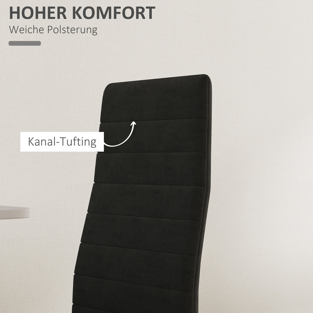 Sæt med 4 spisebordsstole, armløse design, stofbetræk, metalben, sort