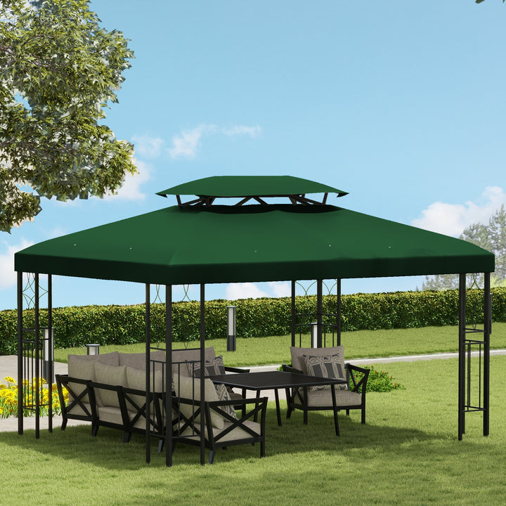 Udskiftningstag til 3x4m metalpavillon, vandafvisende, pavillontag (dobbelttag), udskiftningsovertræk til havepavillon, reservedele, polyester 180g/m², grøn