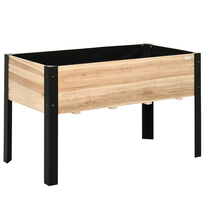 Hævet havebed, plantekasse, blomsterkasse, blomsterpotte, urtehave med fiberdug, massivt træ, stål, natur og sort, 120 x 60 x 74 cm
