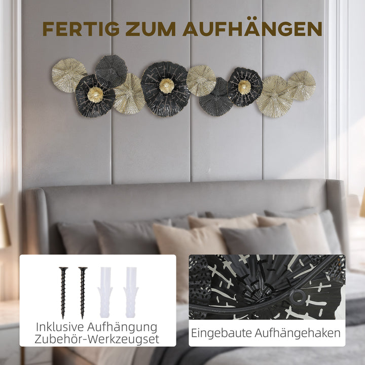 Vægkunst, vægdekoration med metalramme, moderne stil, sort og guld