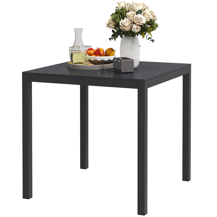 Havebord aluminium 73x73 cm vejrbestandigt buffetbord med trælook, campingbord til 4 personer sort