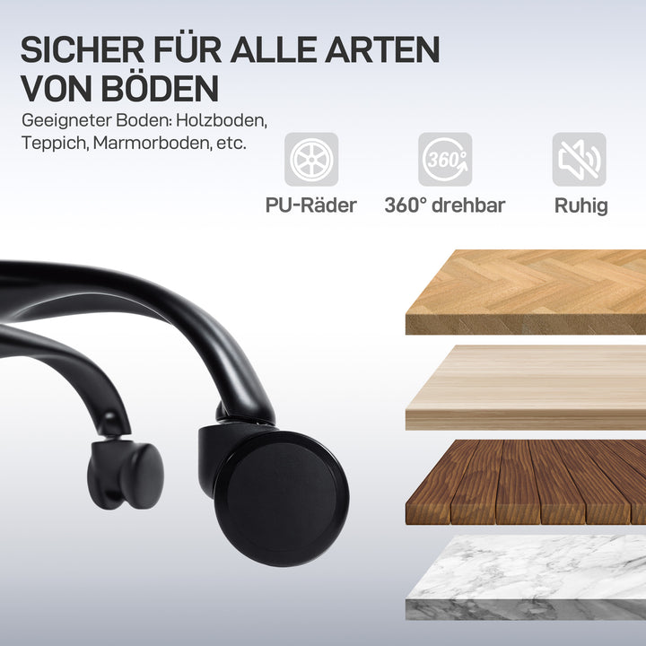 Ergonomisk kontorstol med hjul, netstof, lændestøtte, computerstol med armlæn, justerbar nakkestøtte