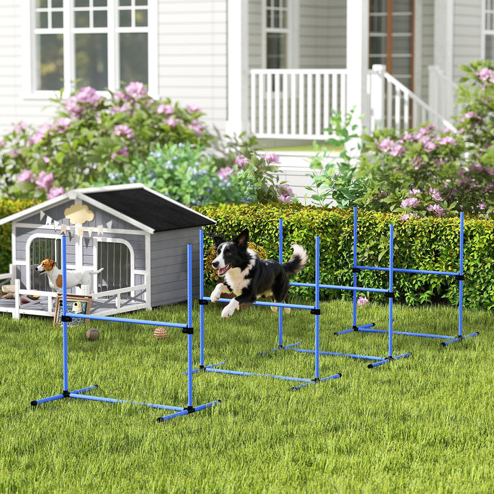 Agilitysæt til hunde, 4-delt højdejusterbart agilityudstyr, hoppestangsæt, sammenlåsende hækkesæt med 4 hække, bæretaske, koordinationstræning, hoppestangsæt til leg og træning