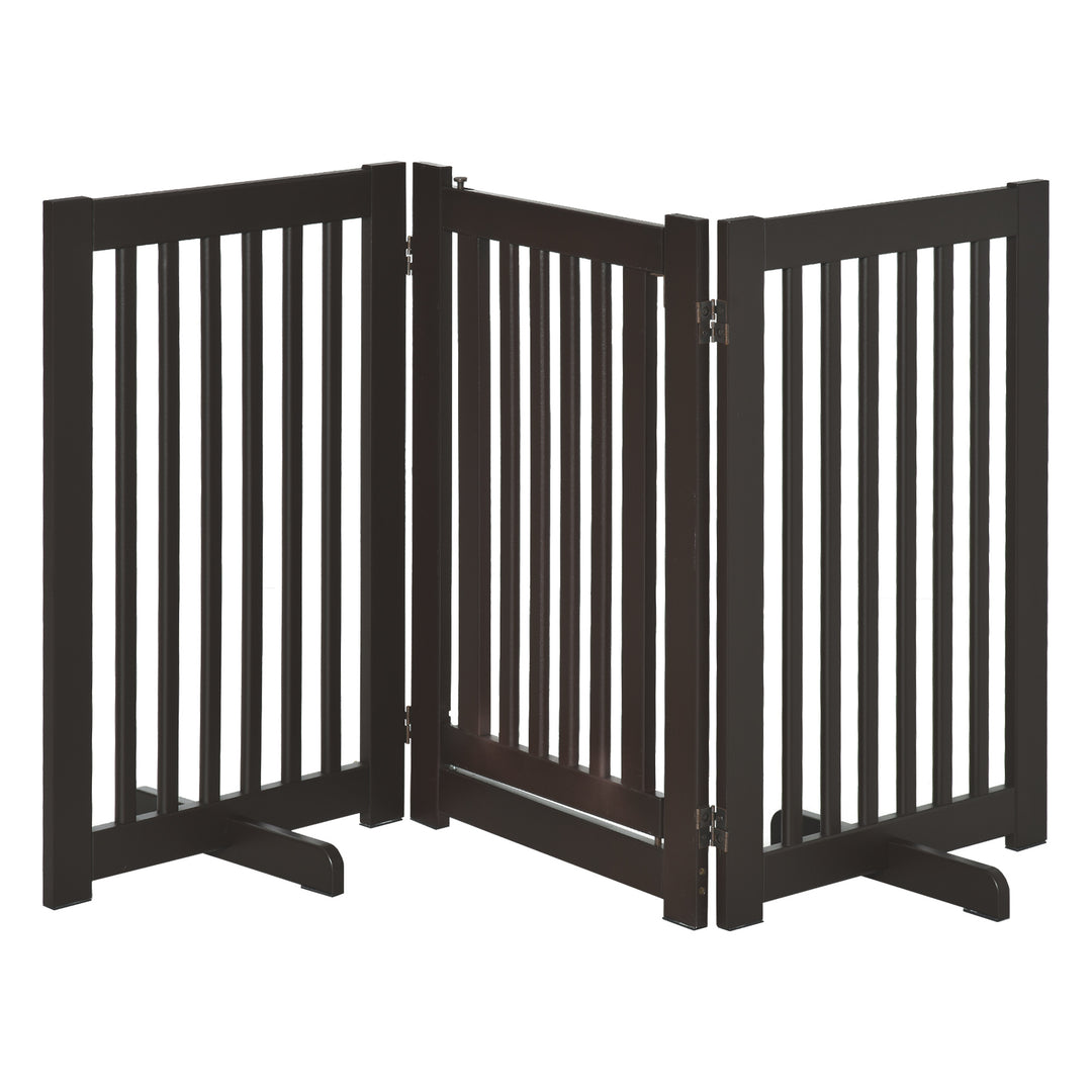 Hundegitter, fritstående, justerbar sikkerhedsgitter med fødder, 155 x 76 cm, træ, foldbar, trappegitter til trapper, døre, køkken, entre, 3 paneler, mørkebrun