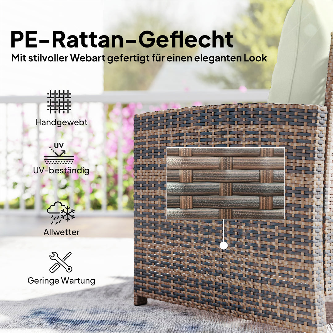 Rattan havemøbelsæt, 5-delt balkonmøbelsæt med 2 stole, hynder, skamler, bord, opbevaringsrum, cremehvid