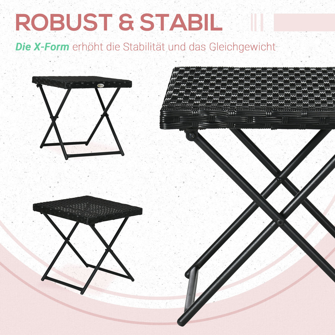 Polyrattan balkonbord, foldbart, stålstel, let at rengøre, 40x40x40 cm, sort