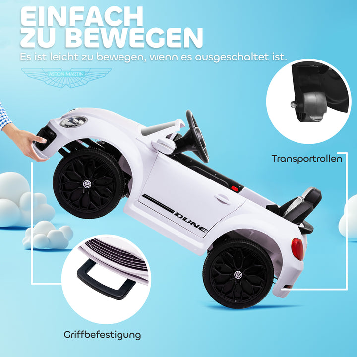 Elektrisk børnebil, vw beetle, 3-5 km/t, med fjernbetjening og musik, hvid