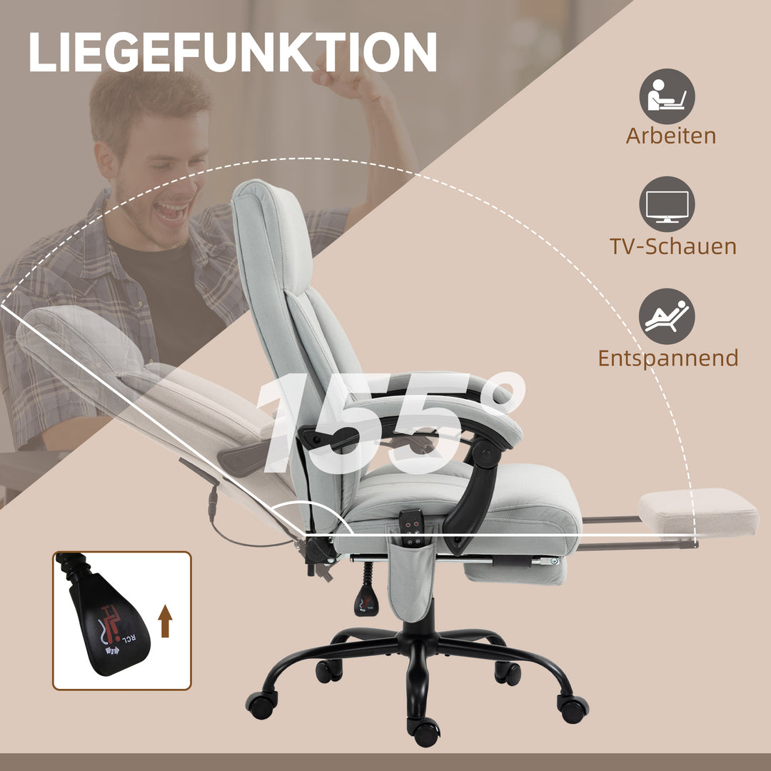 Kontorstol med massagefunktion og varmefunktion, fodstøtte, op til 120 kg, grå