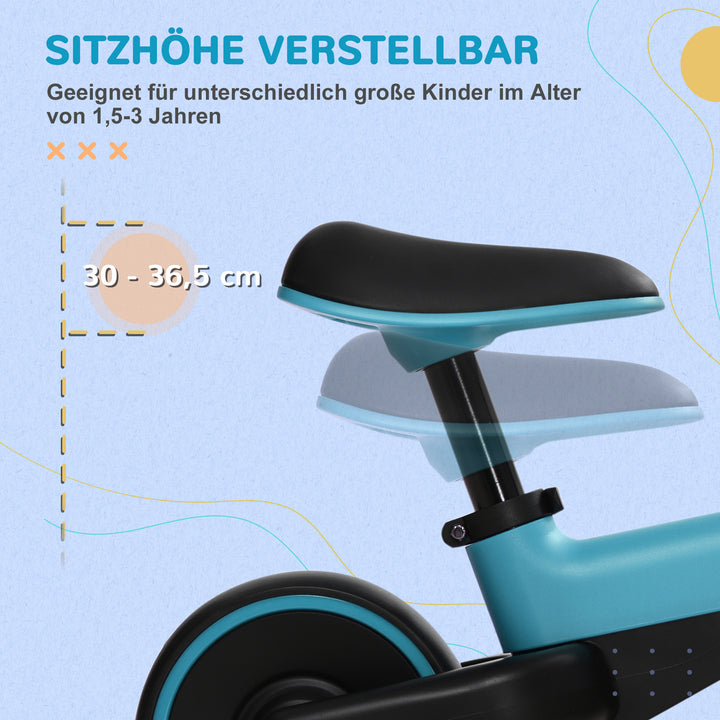 Løbecykel til børn 1,5-3 år, letvægts: kun 3,5 kg, højdejusterbart sæde, metalstel, blå
