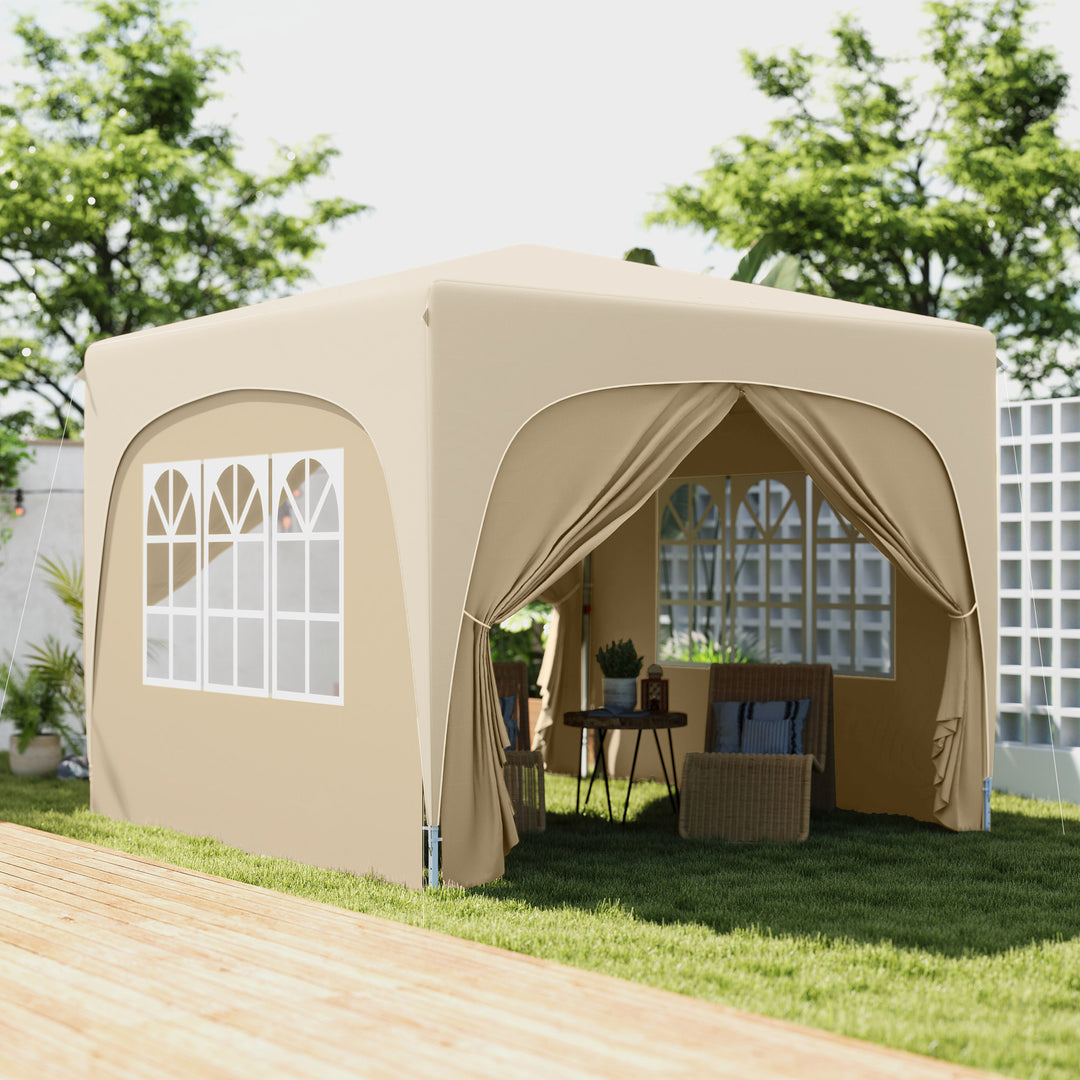 3 x 3 m pavillon, pop-up havetelt med sidevægge og bæretaske, UPF50+, højdejusterbar, sand
