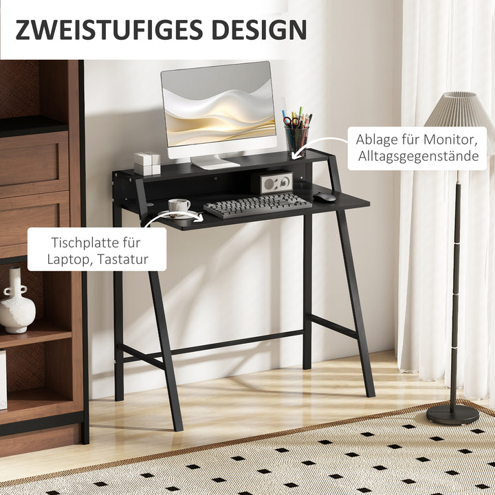 Skrivebord, computerbord med opbevaring og kabelhåndtering, moderne skrivebord med metalramme til studie, soveværelse, hjemmekontor, 84 x 45 x 85 cm, sort