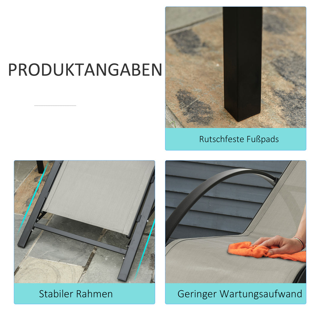 3-delt haveliggestolsæt, 2 liggestole og 1 sidebord, metalstel, grå+sort