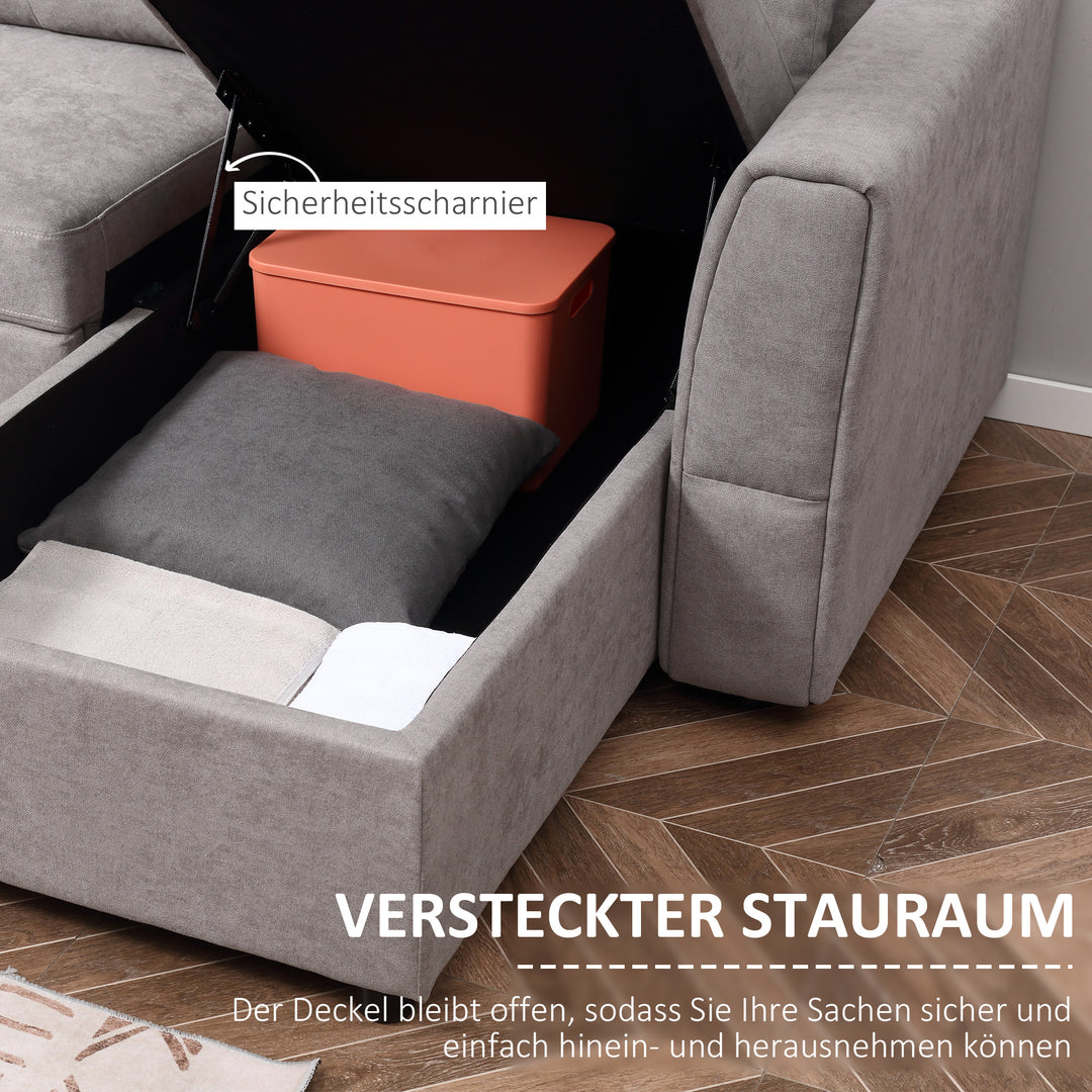 3-personers sofa med sengefunktion, sovesofa med chaiselong, polstret sofa, grå