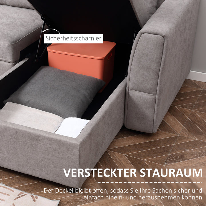 3-personers sofa med sengefunktion, sovesofa med chaiselong, polstret sofa, grå