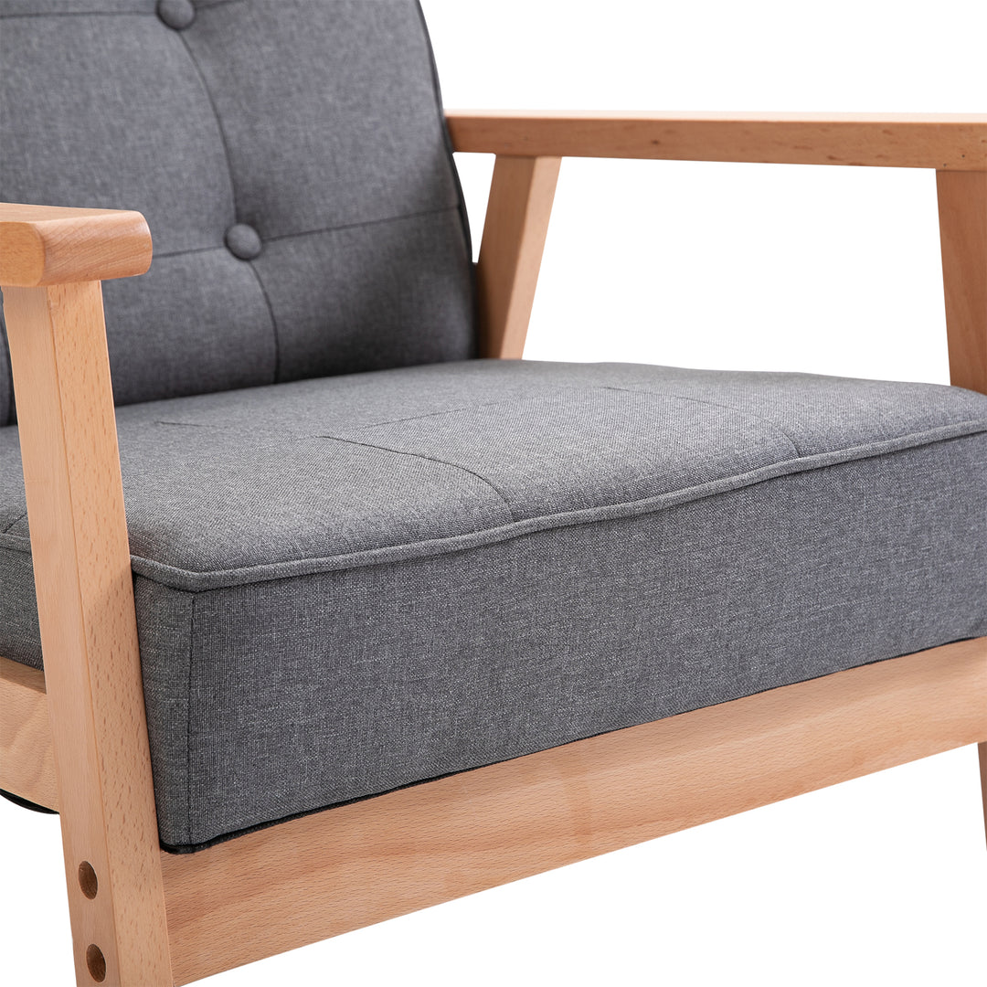 Enkelt sofa loungestol polstret stol med armlæn træstel linned grå 64,5 x 70 x 74 cm