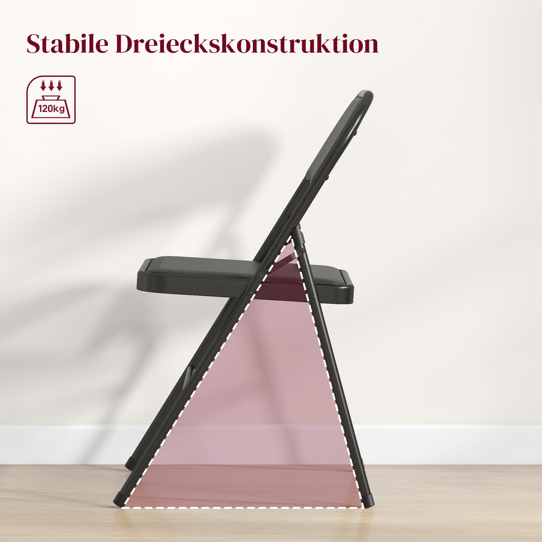 Sæt med 2 klapstole, bærbare kontorstole, metalben, klapstol til kontor, reception, venteværelse, kunstlæder, sort