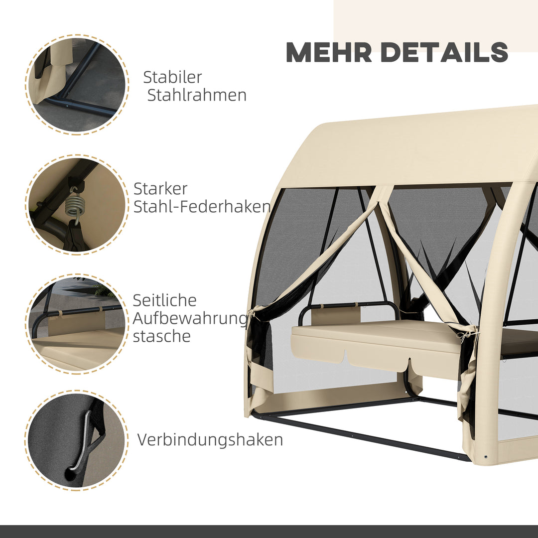 3-personers terrassegynge, verandagynge med sengefunktion, Hollywood-gynge med myggenet og stålramme, kaffe