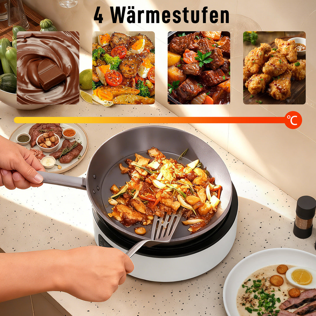 Dobbelt keramisk kogeplade, 2-i-1 design, til madlavning og grillning, 2000W, 4 varmeindstillinger, LED-display, drypbakke, hvid