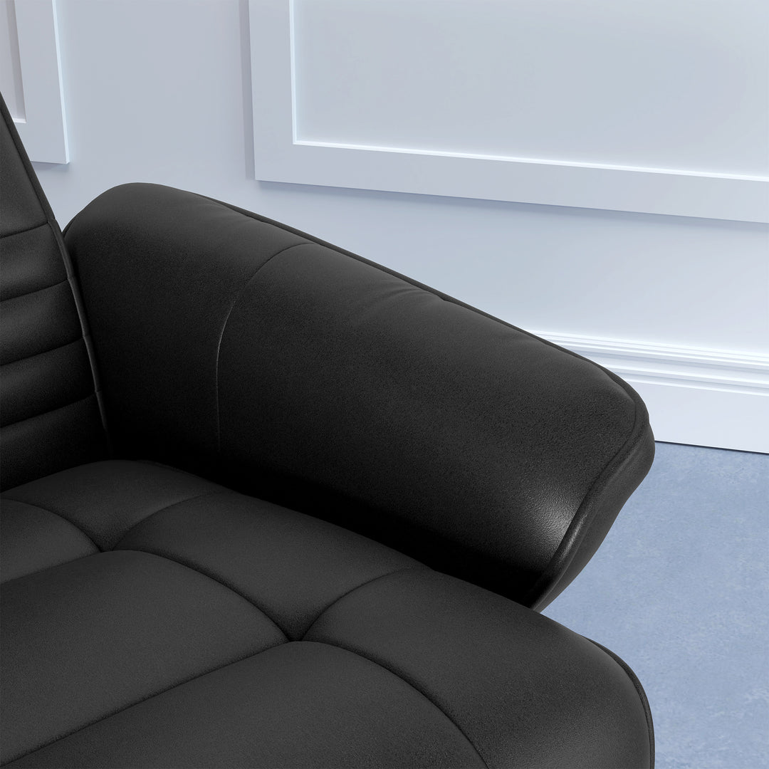 Polstret lænestol, accentstol med fodskammel, drejelig, ergonomisk, mikrofiberlook, op til 150 kg, sort