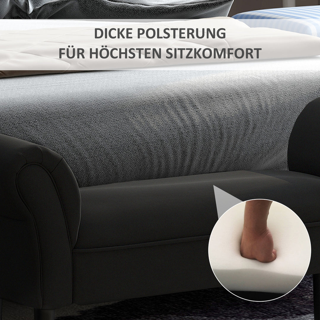 Bænk, sengebænk, tidløst design, blød polstring, op til 130 kg, sort, 102 x 36 x 51 cm