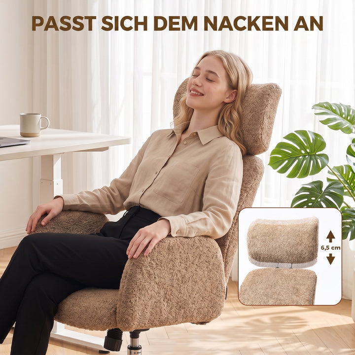 Kontorstol med justerbar nakkestøtte, ergonomisk skrivebordsstol, vippefunktion, højdejusterbar, brun