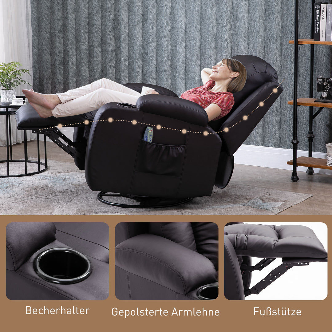 Massagestol, lænestol, gyngefunktion, 8 vibrationspunkter, inklusive fjernbetjening, brun