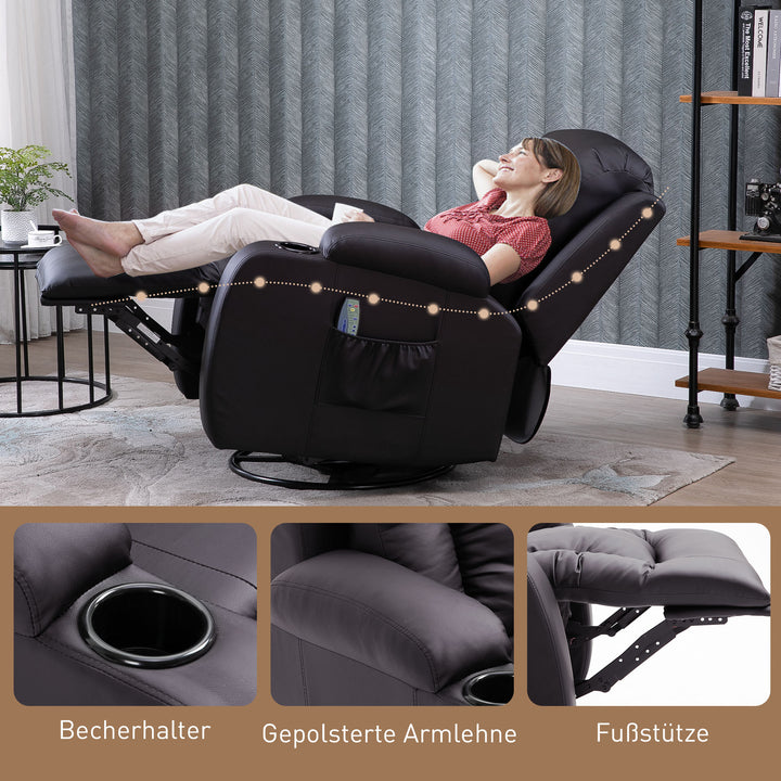 Massagestol, lænestol, gyngefunktion, 8 vibrationspunkter, inklusive fjernbetjening, brun