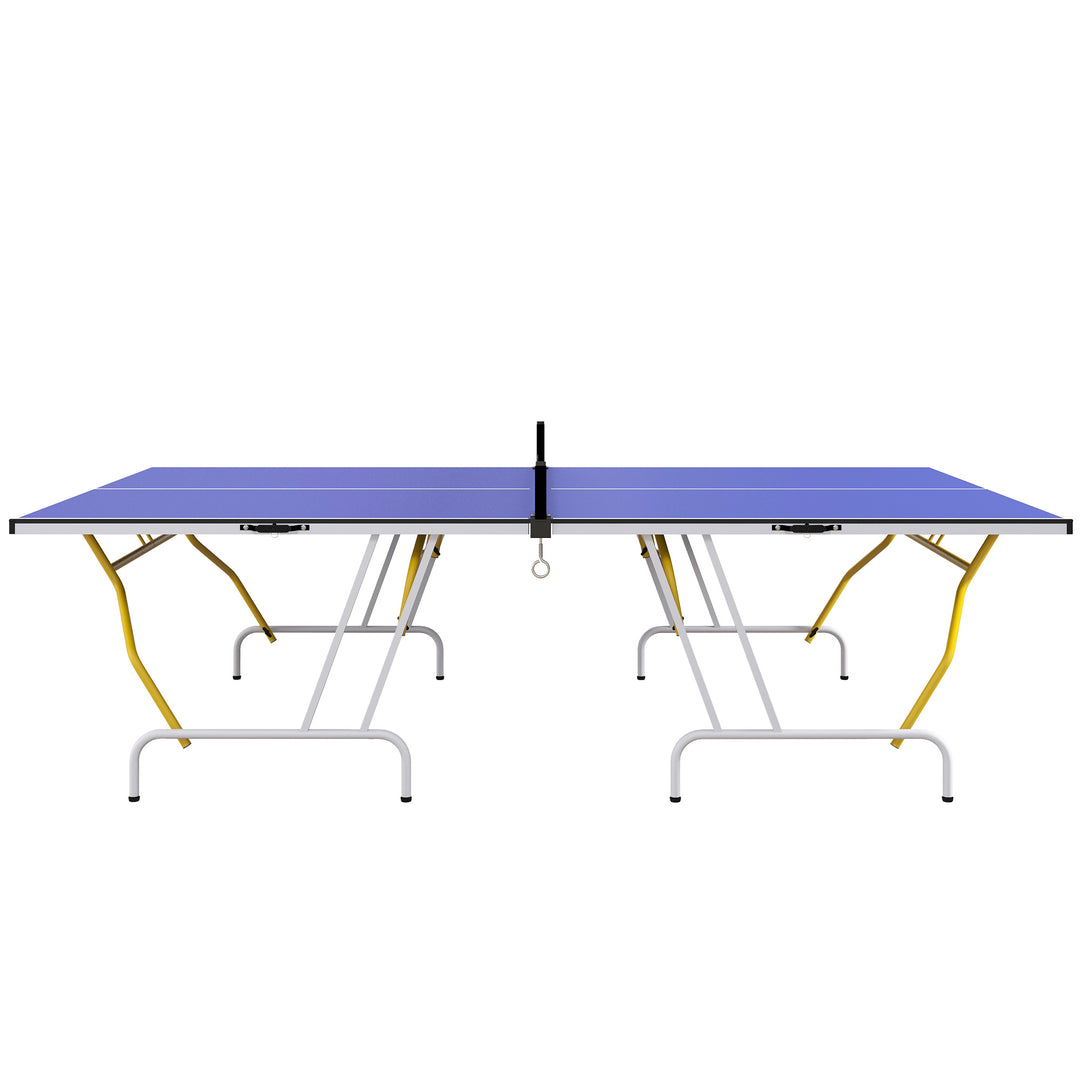 Sammenklappeligt bordtennisbord, inklusive 2 padler, 3 bolde, net, indendørs brug, metalramme, 274x152x76cm, blå