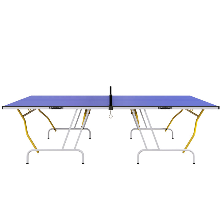 Sammenklappeligt bordtennisbord, inklusive 2 padler, 3 bolde, net, indendørs brug, metalramme, 274x152x76cm, blå