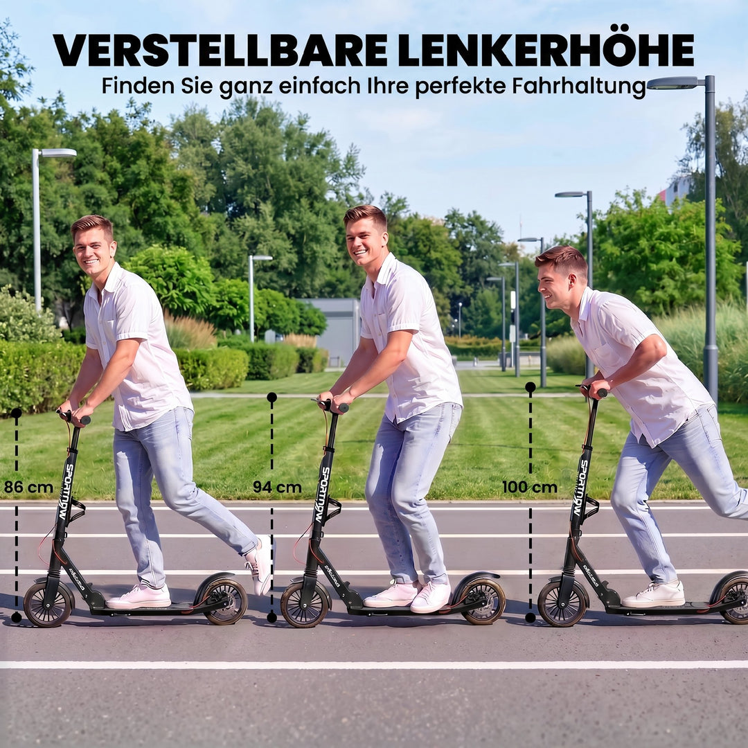 Cityscooter, aluminium, højdejusterbar og foldbar, med 200 mm PU-hjul, ABEC-7 kuglelejer, dobbelt bremsesystem