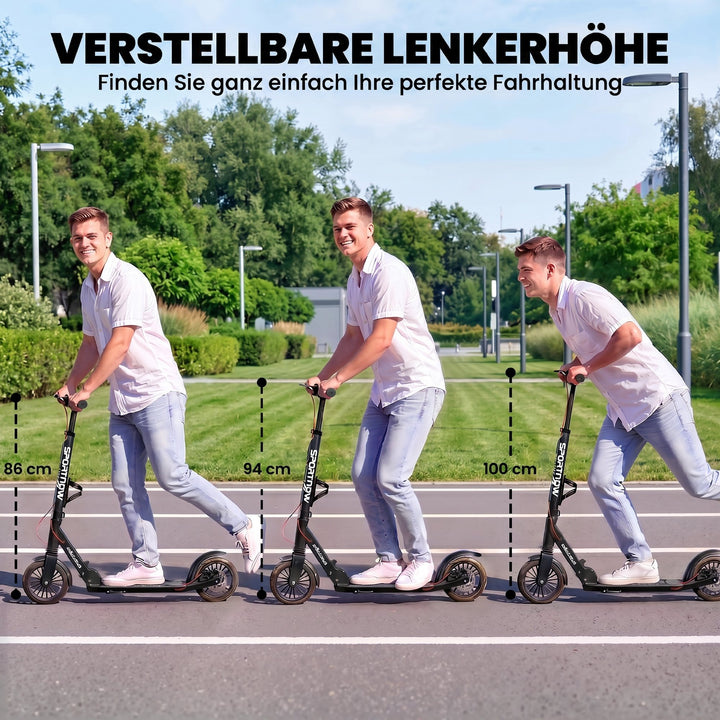 Cityscooter, aluminium, højdejusterbar og foldbar, med 200 mm PU-hjul, ABEC-7 kuglelejer, dobbelt bremsesystem