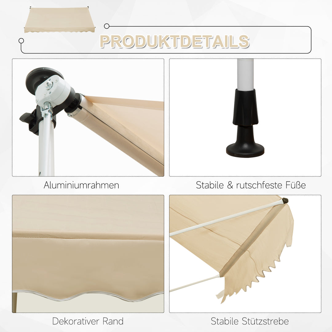 Klemmemarkise med håndsving, højdejusterbar, leddelt armmarkise, smudsafvisende, vejrbestandig, balkonmarkise 150 cm bred, terrassemarkise til terrasse, balkon, veranda, beige