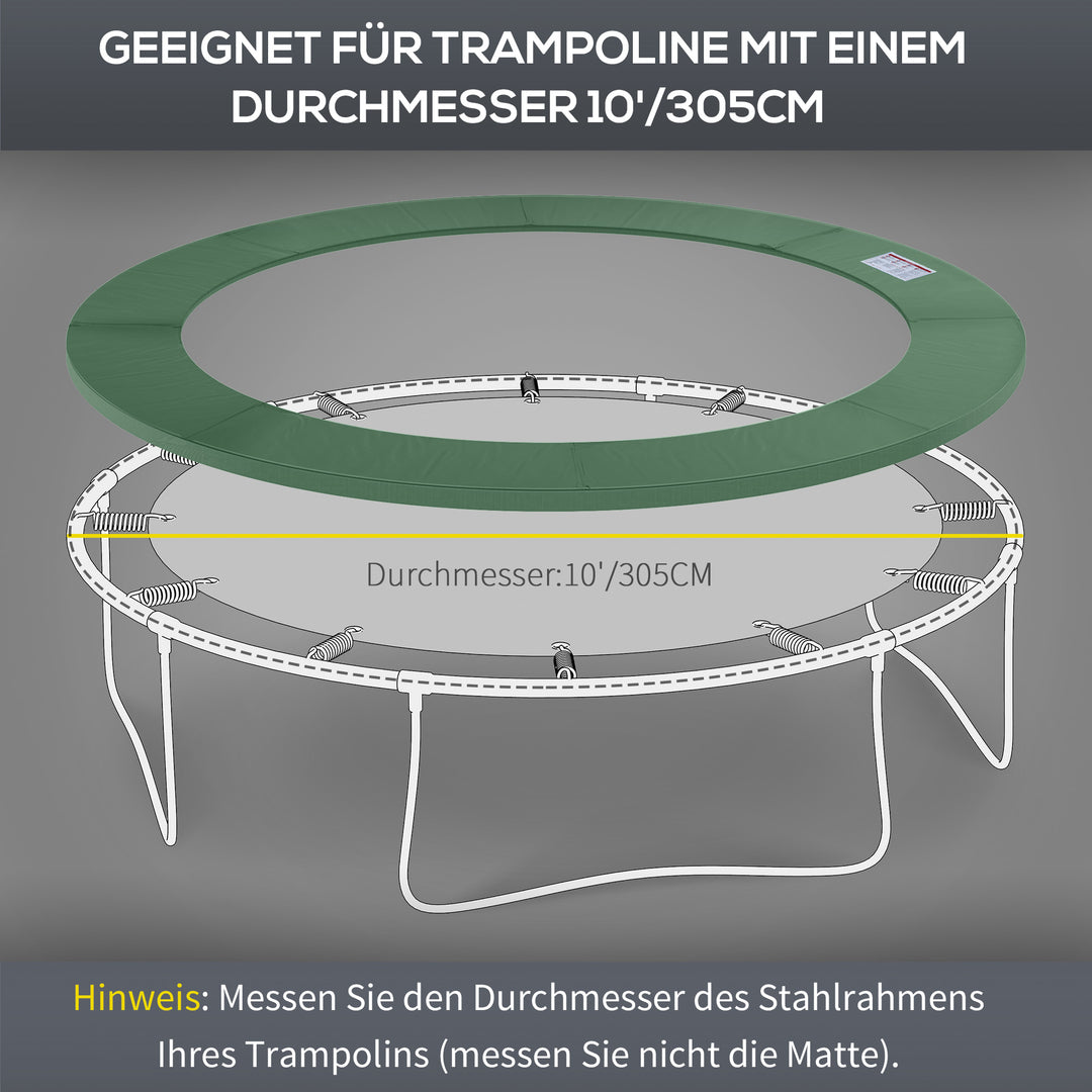 Trampolinkantbetræk Ø305 cm bredt, rivefast, UV-bestandigt fjederbetræk, vandafvisende, trampolintilbehør, kantbeskyttelse, sikkerhedsnet, reservedele til haventrampoliner, grøn