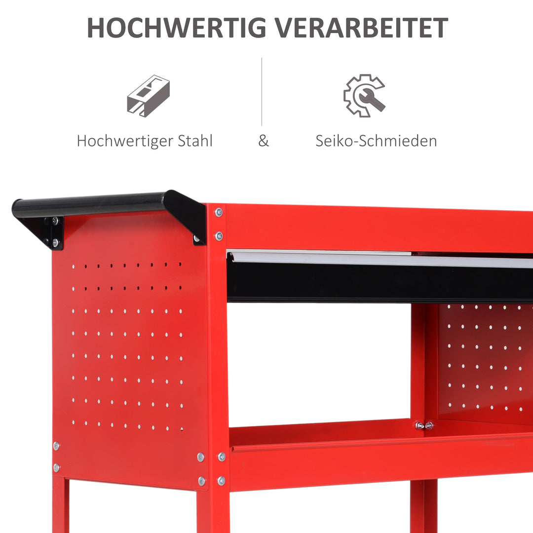 Værktøjskuffert værktøjsvogn værktøjskasse, 3 niveauer, 4 hjul, 82 cm x 35 cm x 76 cm, rød