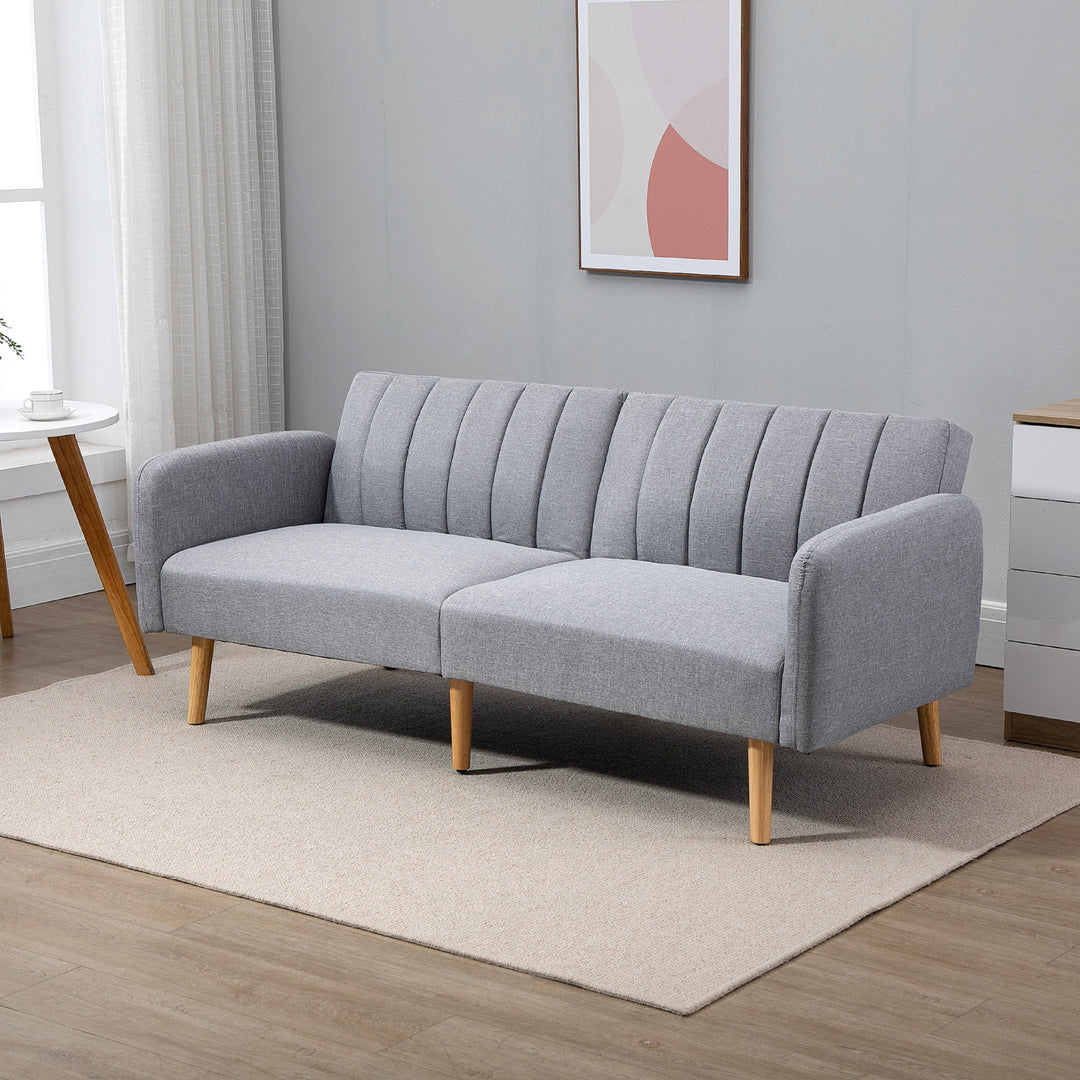 Sovesofa, 2-personers stofsofa, sofa med sovefunktion, hørlignende polyester, gummitræ, 173 x 75 x 73 cm, grå
