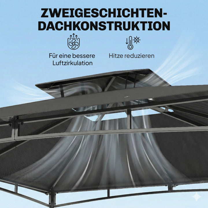 3x3m Pavillon, Vandafvisende, Robust, Vintersikker, Havepavillon med Udtrækkelig Topramme, Dobbelt Tag, Mørkegrå