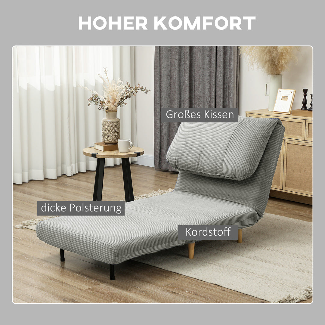 2-I-1 sovesofa gæsteseng, justerbar nakkestøtte fløjlslook 82 cm x 8 cm x 83 cm grå