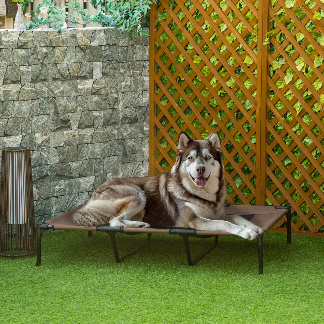 Sammenklappelig hundeseng, udendørs hundeseng, hævet stativ, 122 cm x 92 cm x 23 cm, kaffebrun + sort