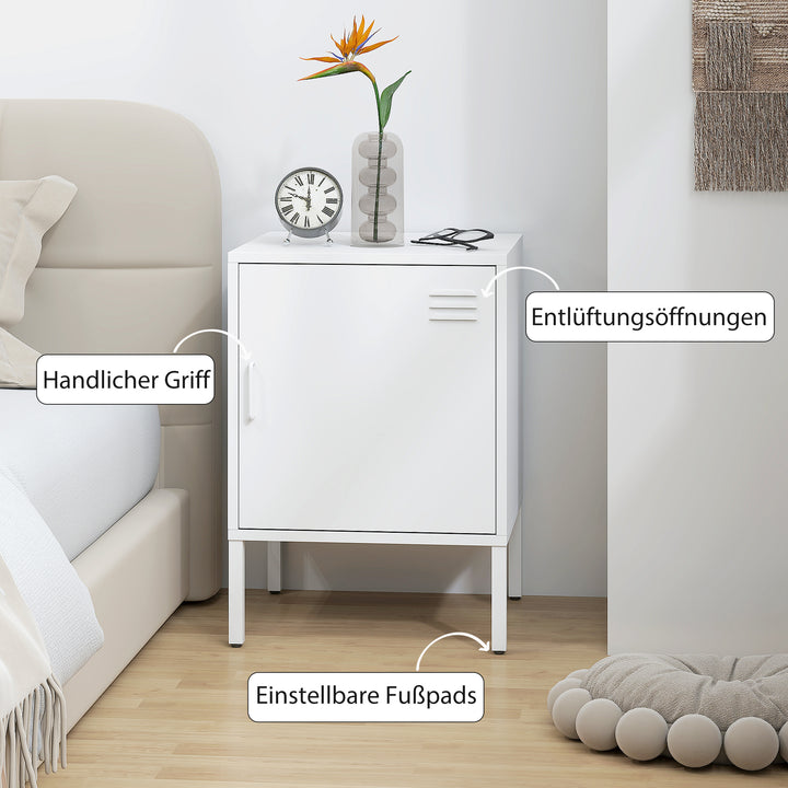 Natbord i stål, sidebord til forskellige formål, justerbar hylde, til soveværelse, stue, hvid