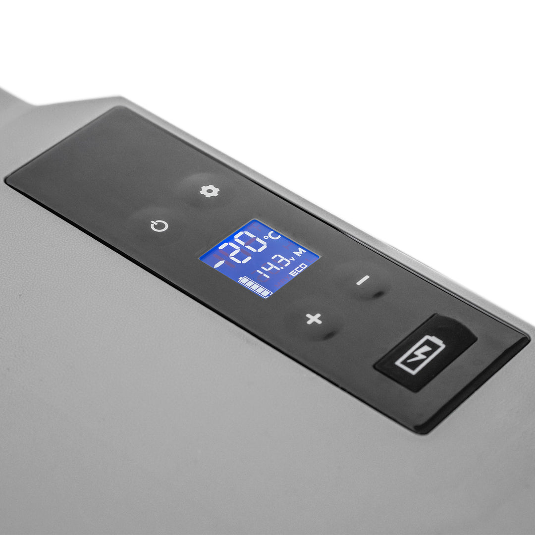 Bilkøleskab, køleboks, 50L, ned til -20°C, touchskærm, 2 hjul, teleskophåndtag, 58,6 x 37,8 x 54,5 cm, grå