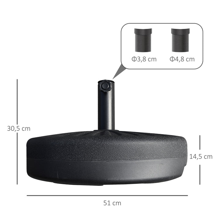 Parasolfod 22 kg, rund parasolfod, parasolholder, parasolvægt, fod til parasoller med 38/48 mm rørdiameter, til altan, terrasse, have, sort