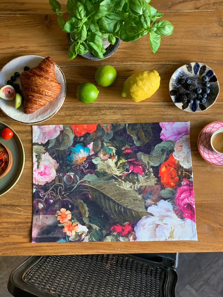 Dækkeserviet i 100% bomuld, 30 x 43 cm, printet, Francine Black kollektion