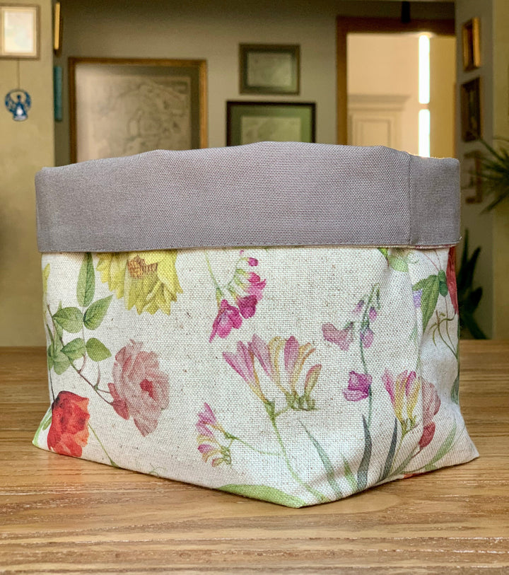 Stofkurv til brød, h=20 cm, bomuld-hør blanding, printet, Blossom kollektion