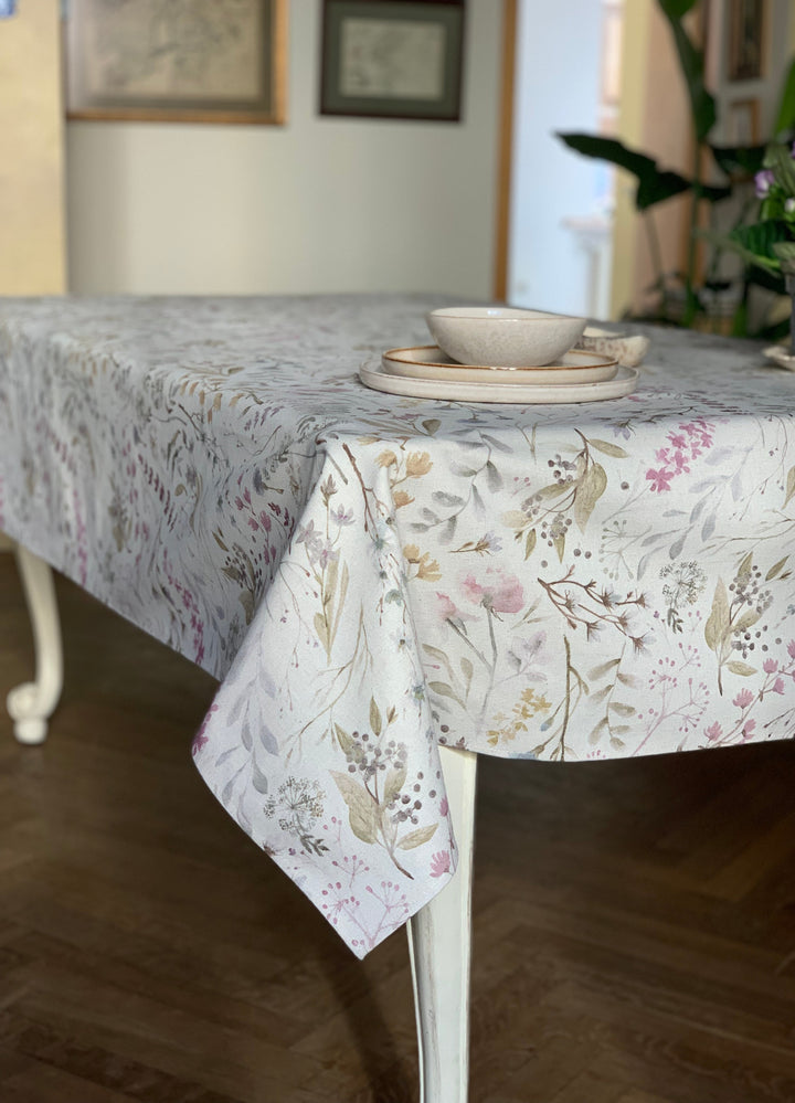 Rektangulær dug i bomuld-hør-blanding, printet, Aitana kollektion