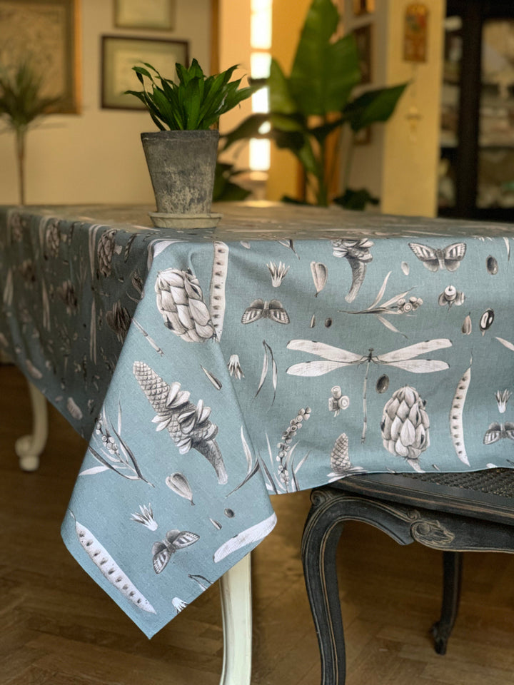 Rektangulær dug, 100% bomuld, printet, Seeds Aqua kollektion